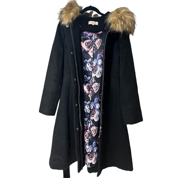 Eliza J - Belted Brushed Wool Blend with Faux Fur Trim - Size 10 - Picture 3 of 8